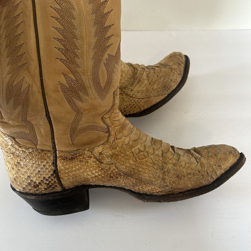 Tony Lama Snakeskin Cowboy Boots Mens 9.5 D Tan Good Exotic Leather Western 8721 - Picture 5 of 12